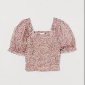 H&M Pink Floral Puff Sleeve Blouse